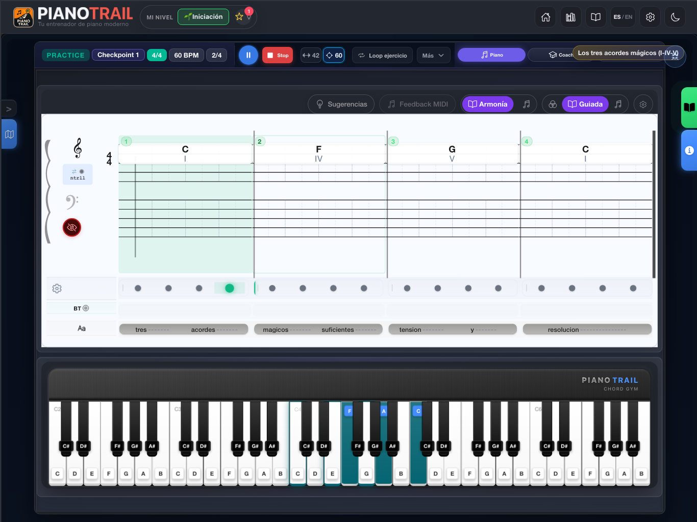 LeadSheet Studio en vista de grados armónicos