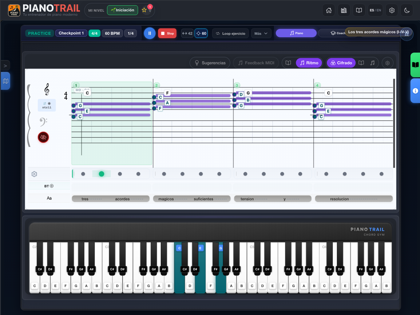 LeadSheet Studio en vista rítmica pulso a pulso